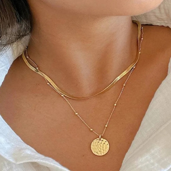 NEW GOLD  MULTILAYER ✨️ CLAVICLE CHAIN CHOKER COIN NECKLACE - Picture 1 of 8